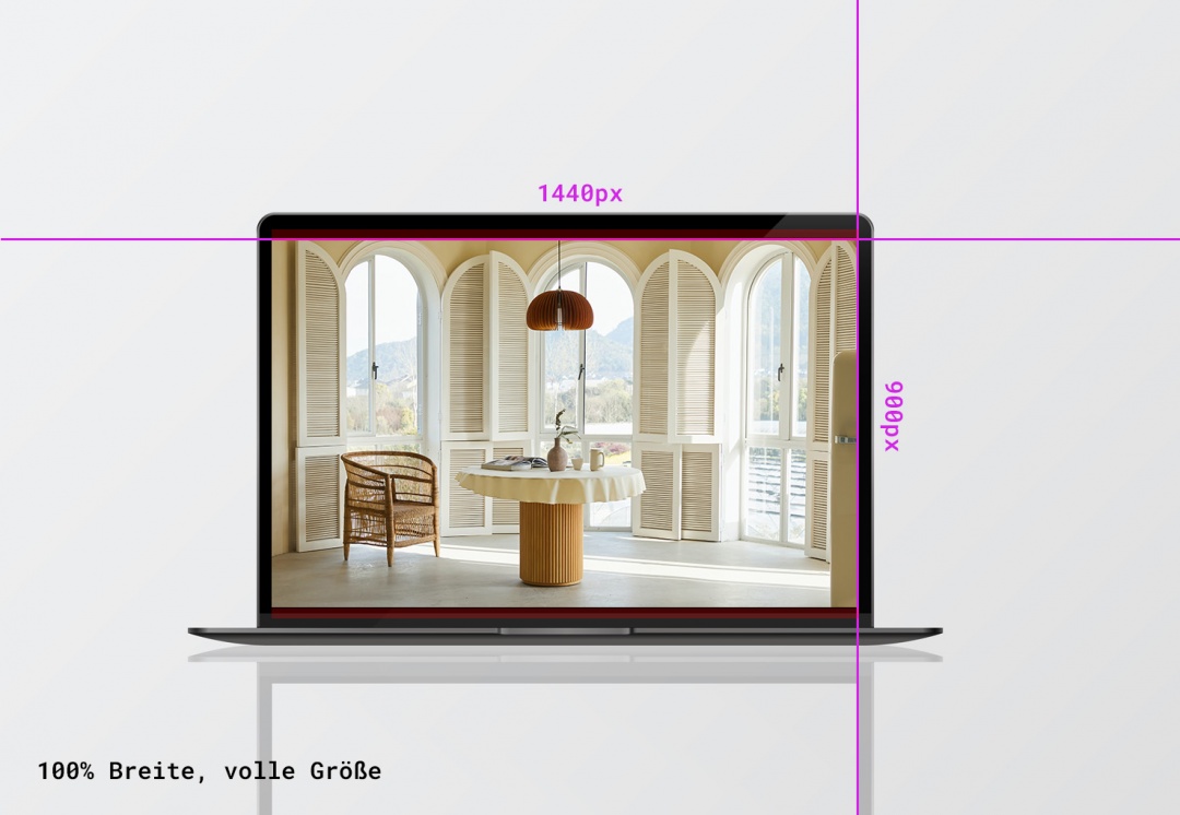 Responsive Image Darstellung - Demonstration auf einem 15 Zoll Laptop, volle Höhe