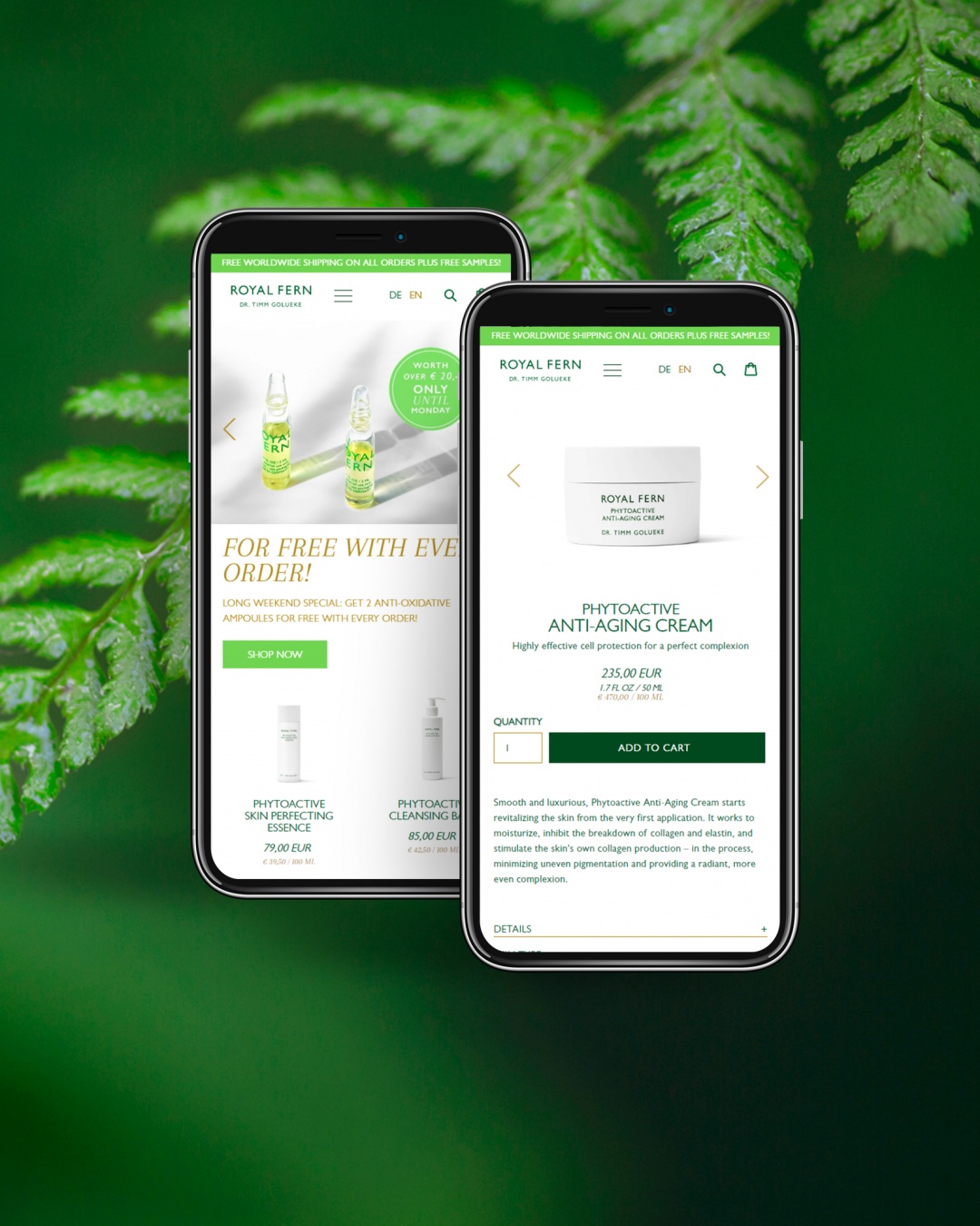 Royal Fern Webshop Drupal Shopify Screendesign