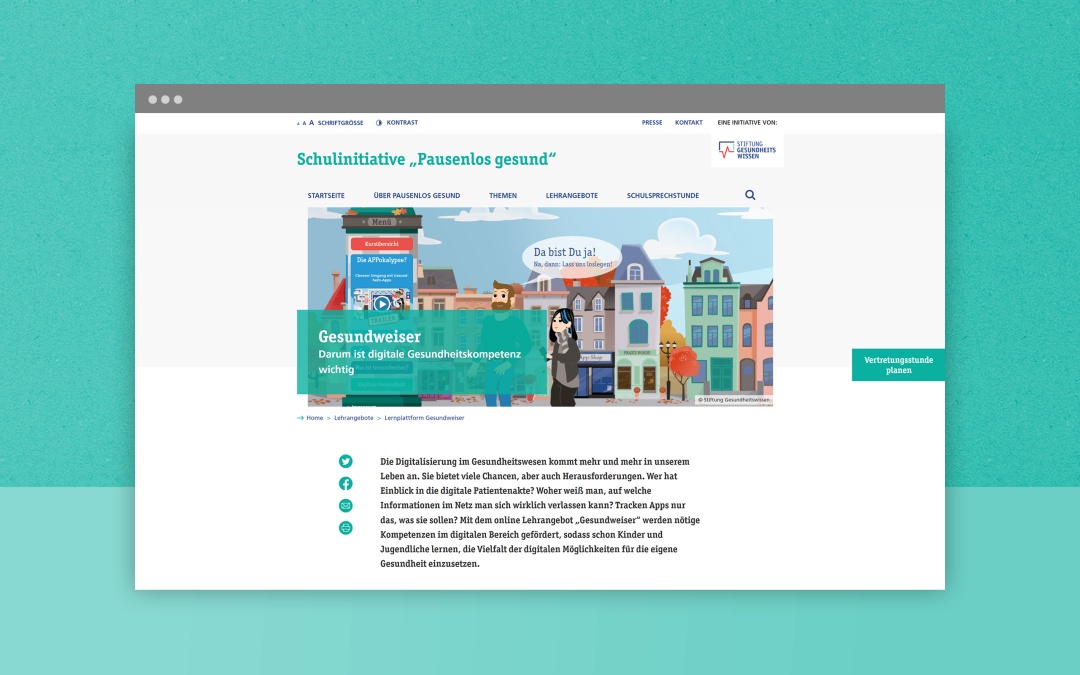 Webdesign Drupal der Website "Pausenlos Gesund"